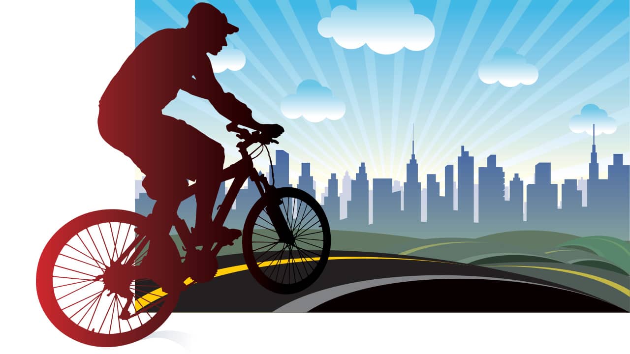 Illustration of a cyclist headed to downtown