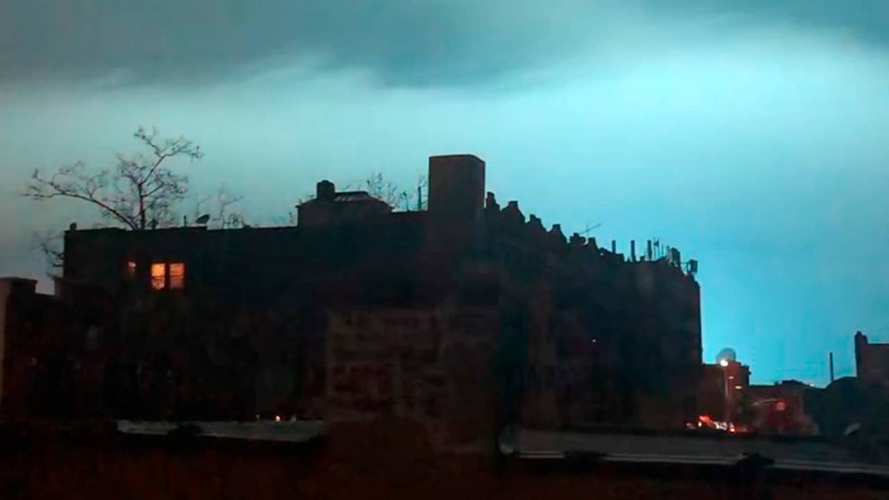 Photo of the blue light that flashed over Queens, New York