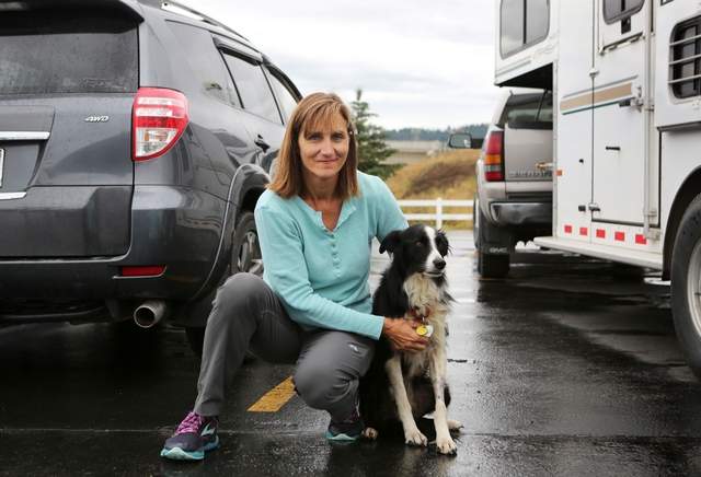 Photo of Carole King and her border collie, Kate, reunited in Kalispell, Montana
