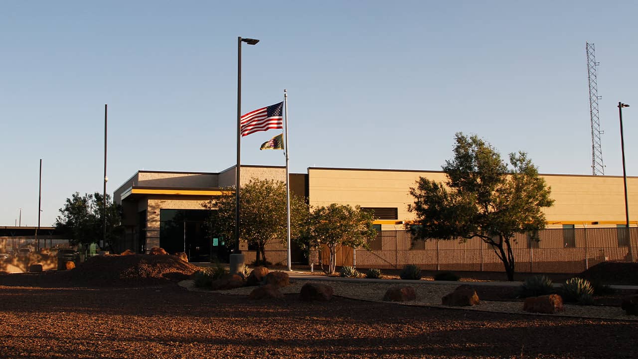 Photo of the entrance to a Border Patrol station in Clint, Tx.