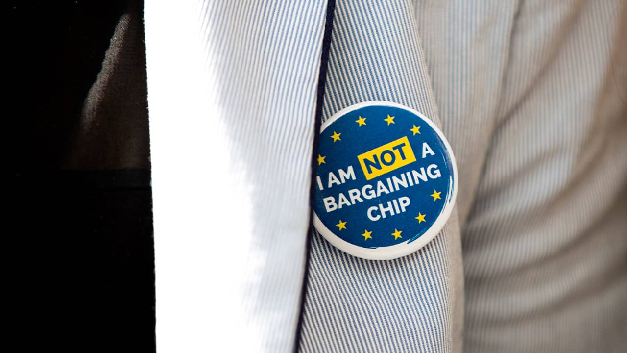 Photo of a button which reads 'I am not a bargaining chip.'