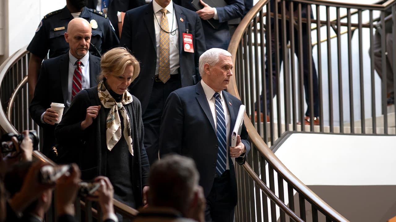 Photo of Vice President Mike Pence, center, joined at left by Dr. Deborah Birx, the coronavirus response coordinator