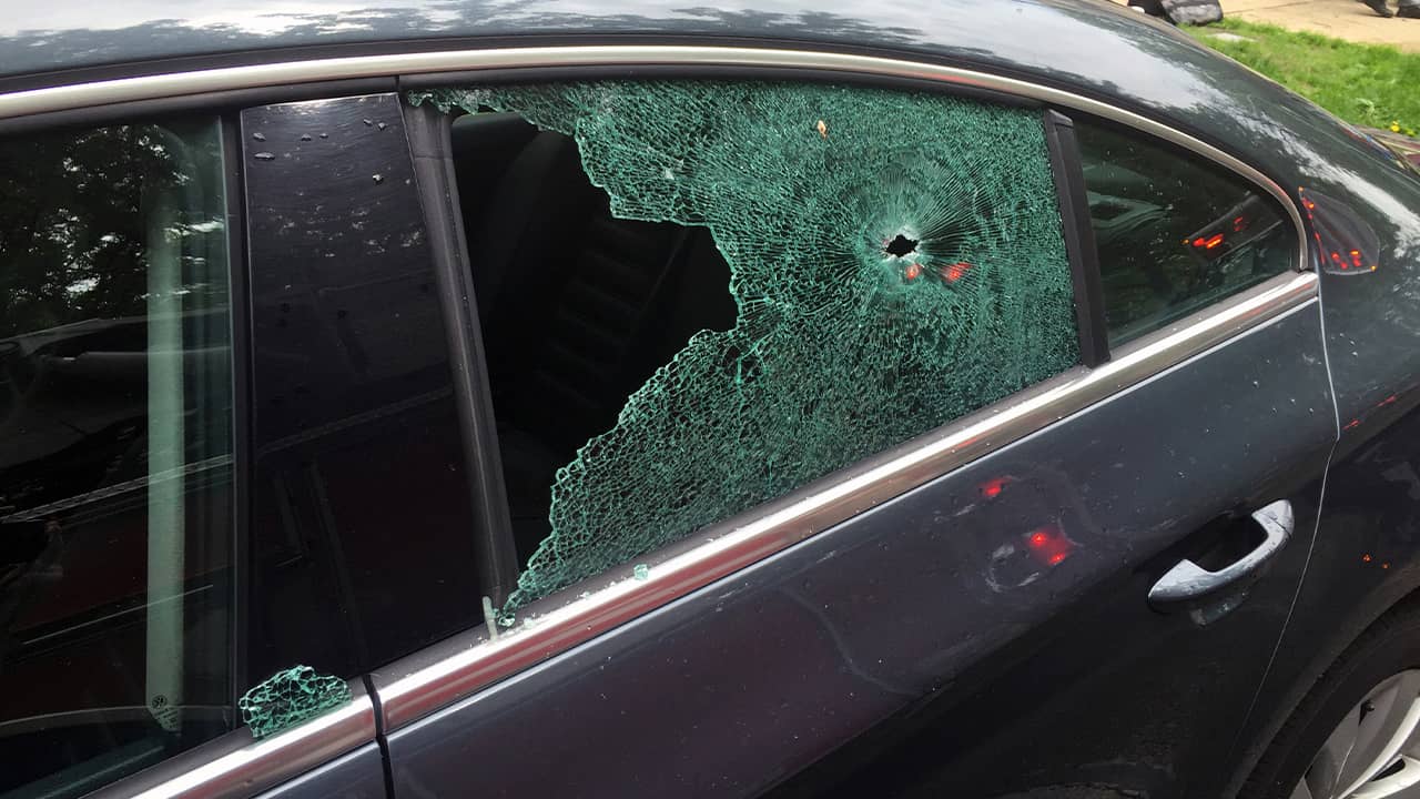 Photo of a broken car window