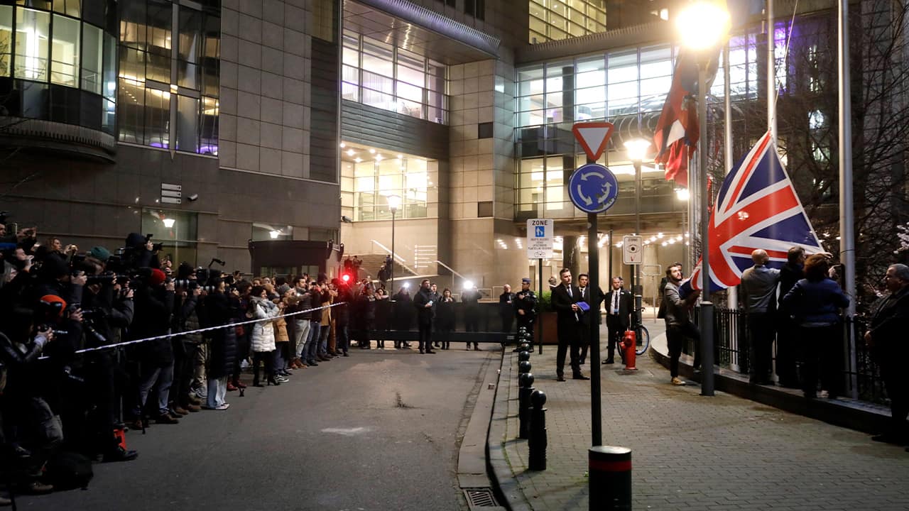 Photo of Britain's Union flag being removed from outside the European Parliament 