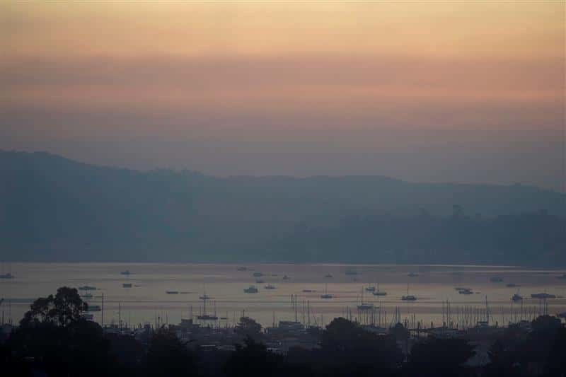 Photo of smoke from wildfires hovering over Richardson Bay 