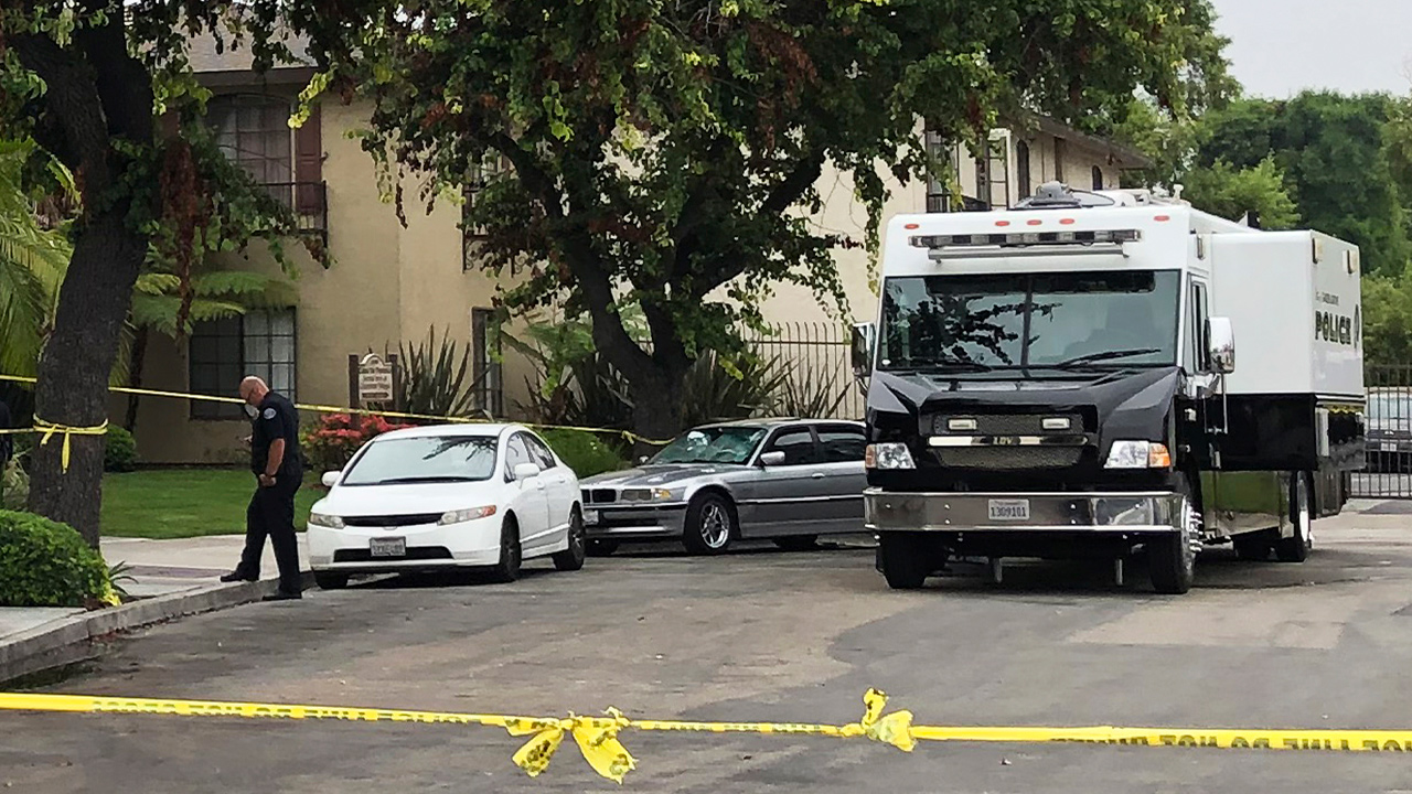 Photo of police working at the crime scene in Garden Grove, Ca.