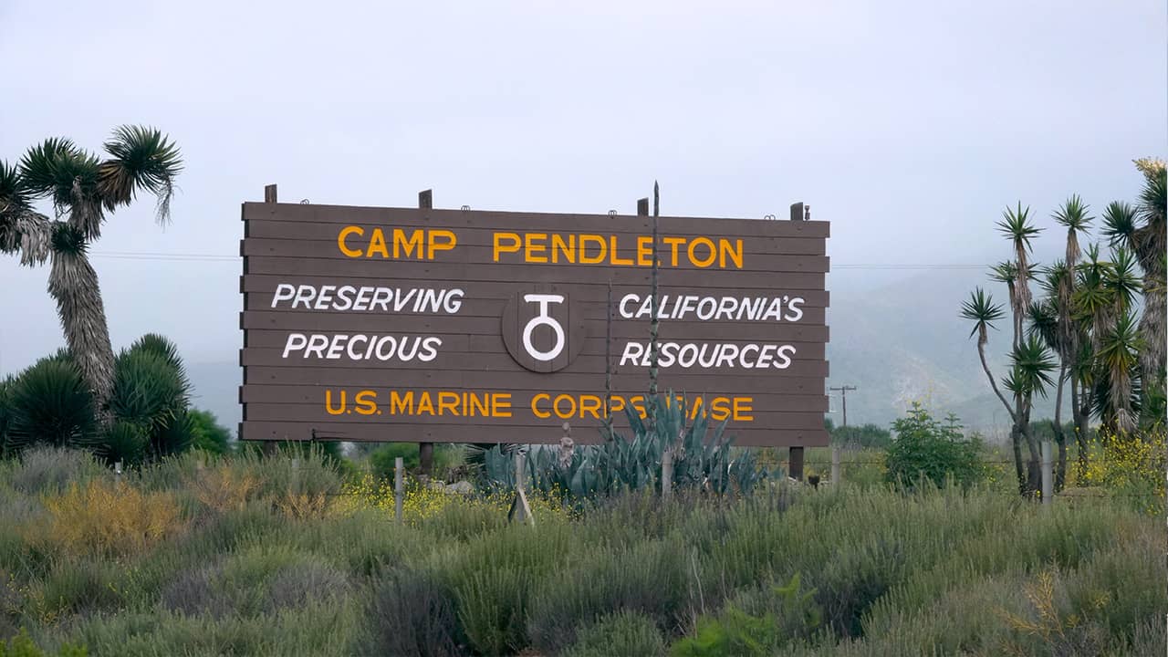 Photo of a sign for Camp Pendleton Marine Base