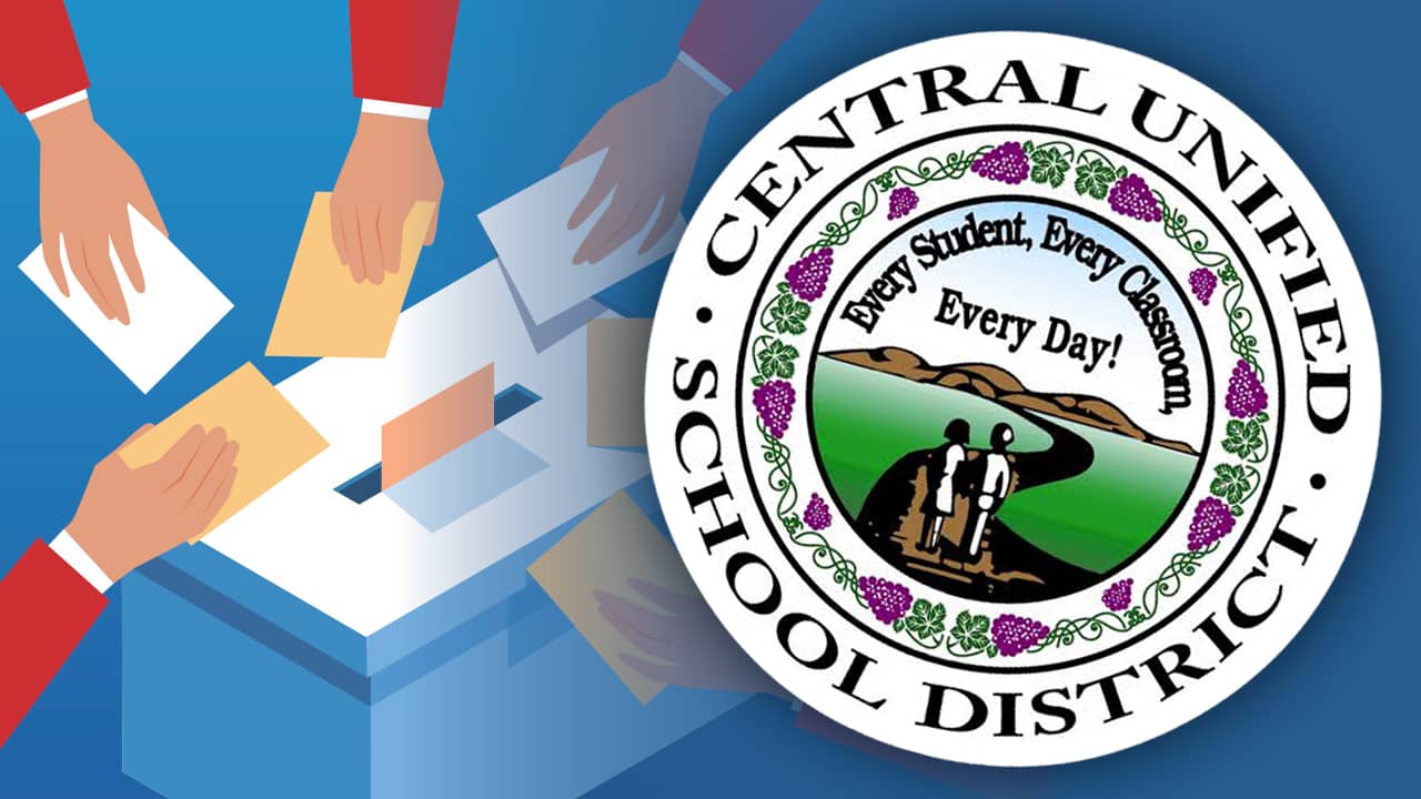 Photo Illustration with ballot box and Central Unified logo