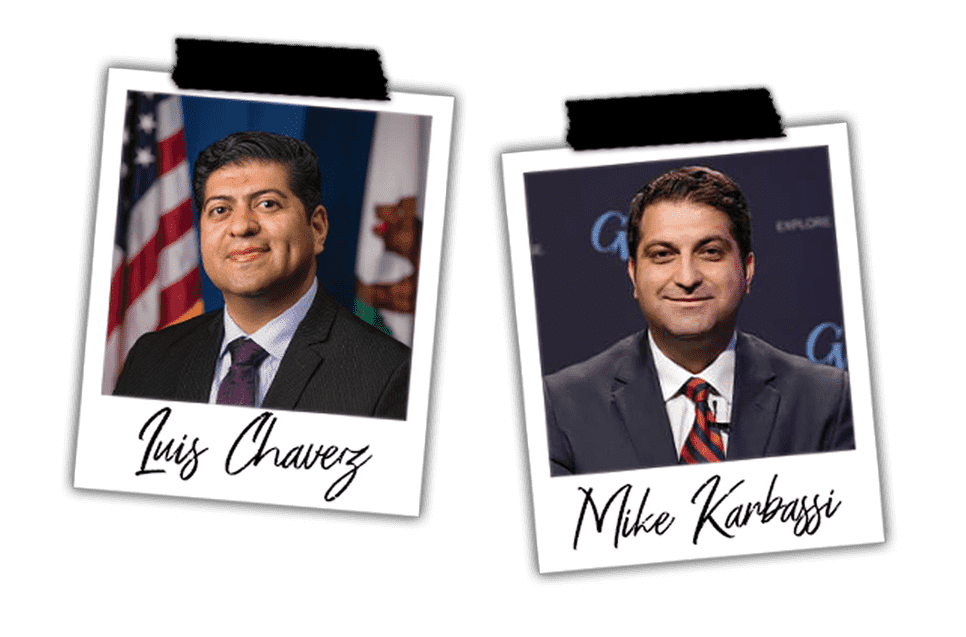 Photo illustration of Luis Chavez and Mike Karbassi 