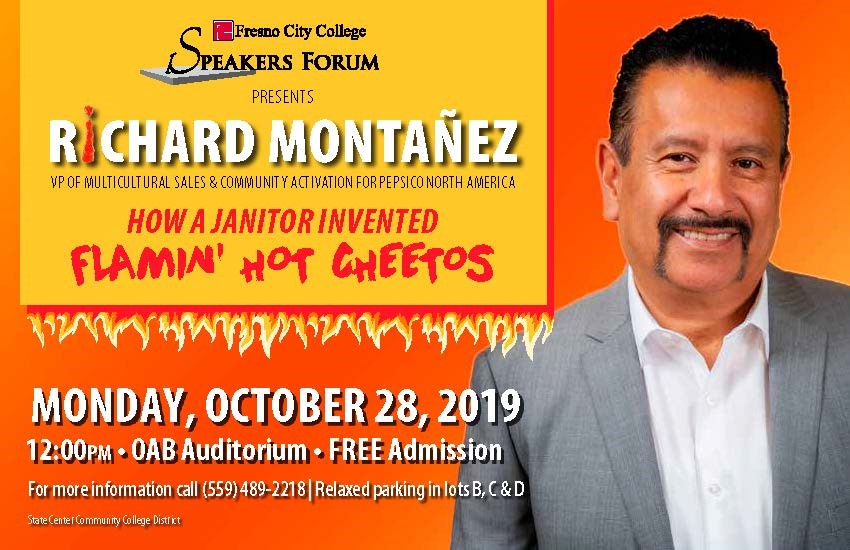 Photo of poster publicizing Richard Montanez's appearance at Fresno City College a