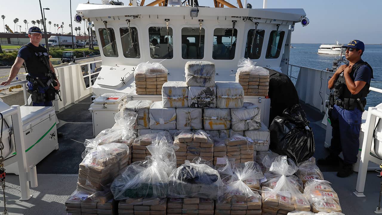 Photo of members of the Coast Guard and seized cocaine in Los Angeles