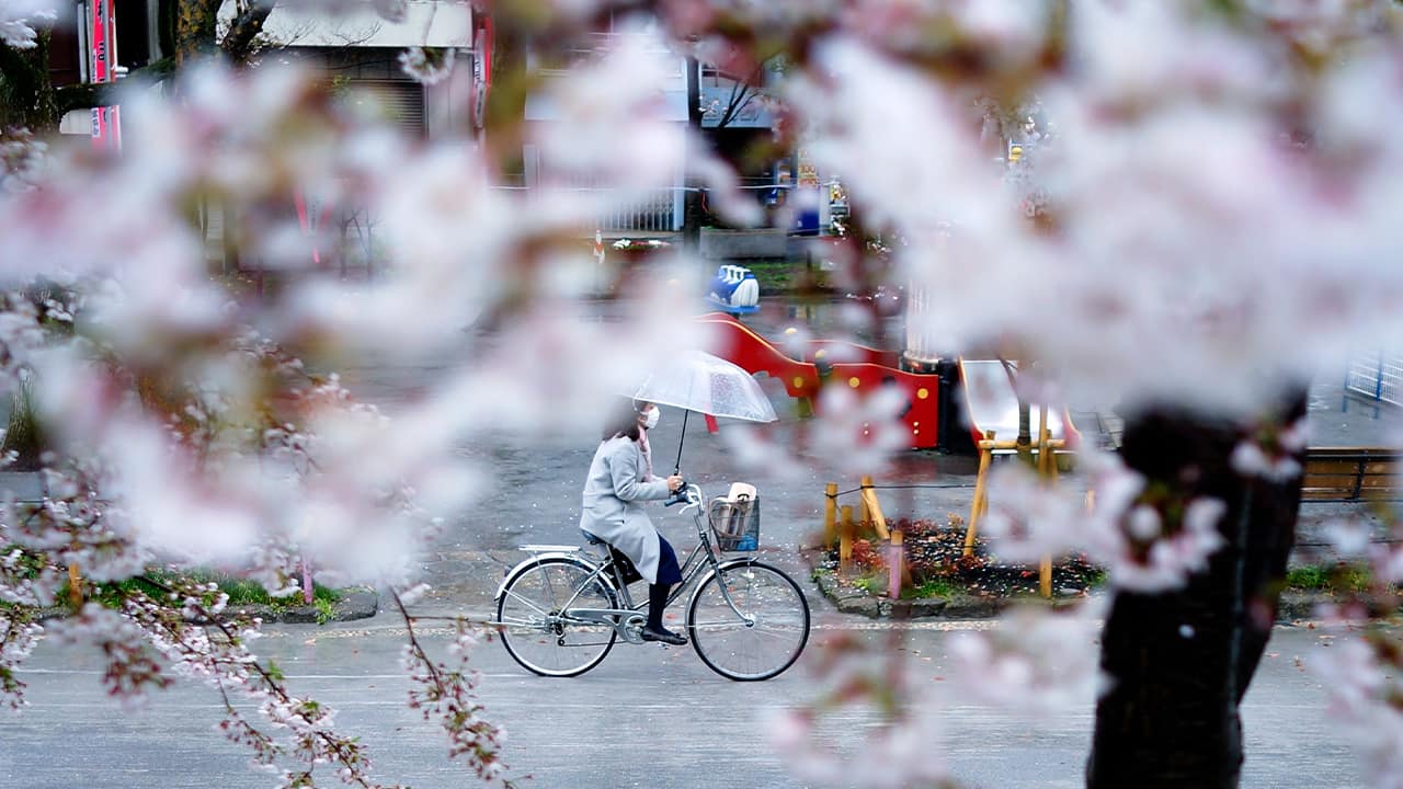 Photo of a woman riding her bike in Tokyo