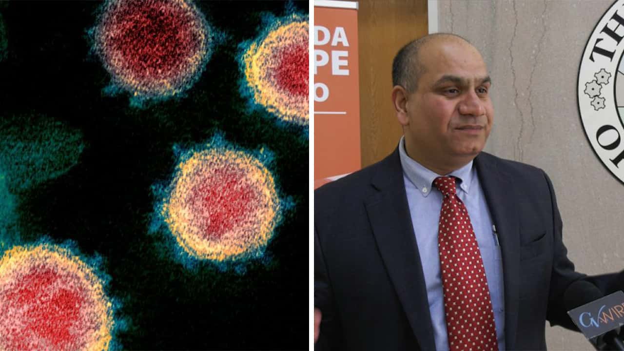 Side by side images of COVID 19 and Dr. Rais Vohra, Fresno County's interim health officer