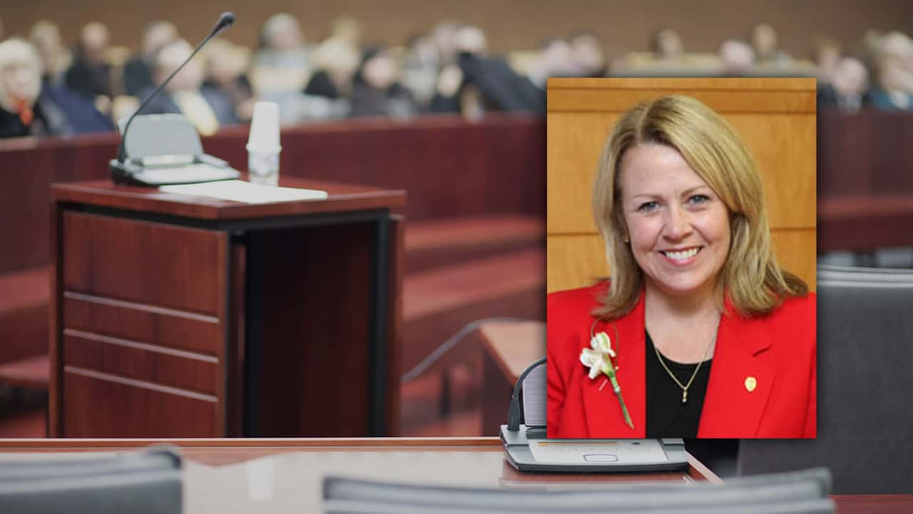 Composite photo of former DA Elizabeth Egan and a courtroom