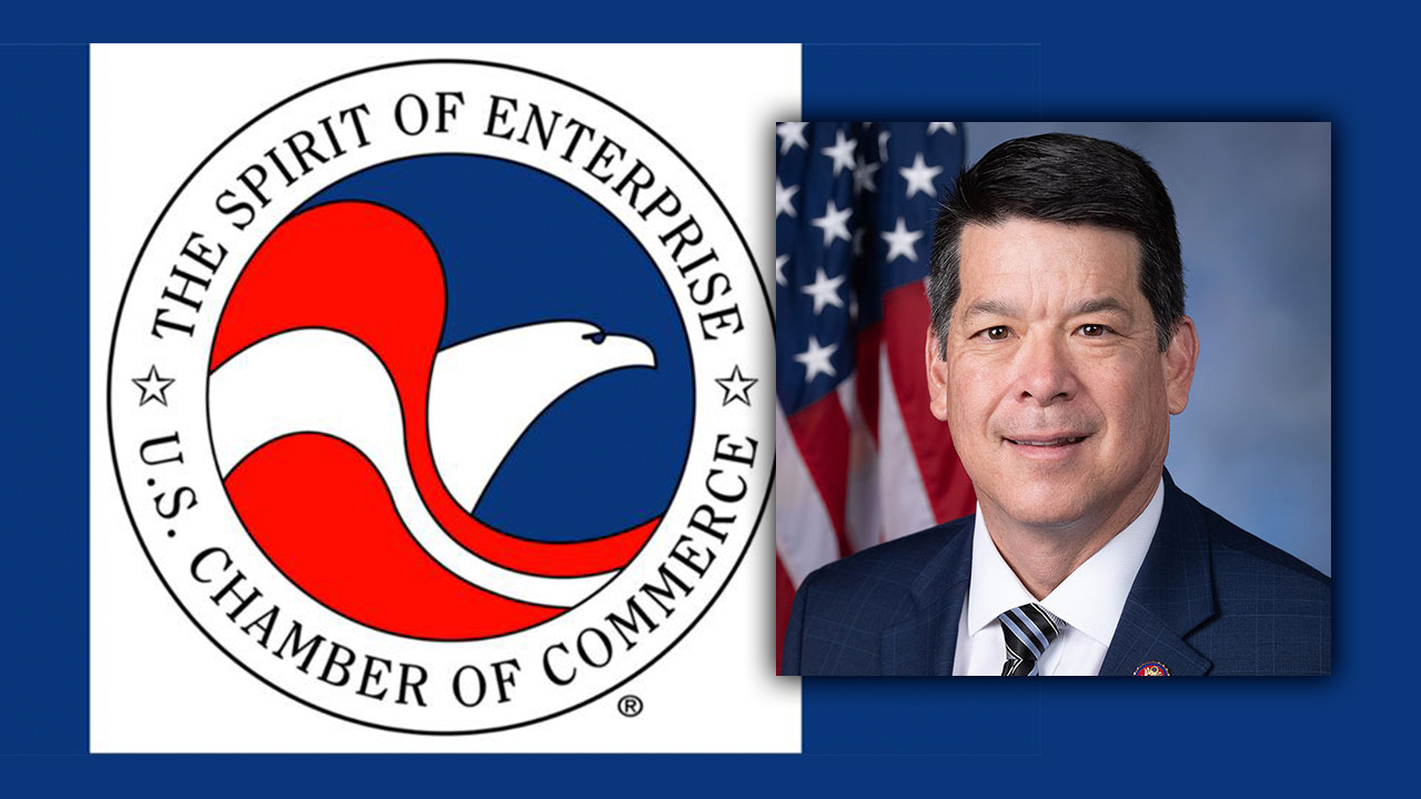 Side-by-side images of the U.S. Chamber of Commerce logo and Rep. TJ Cox of Fresno, California