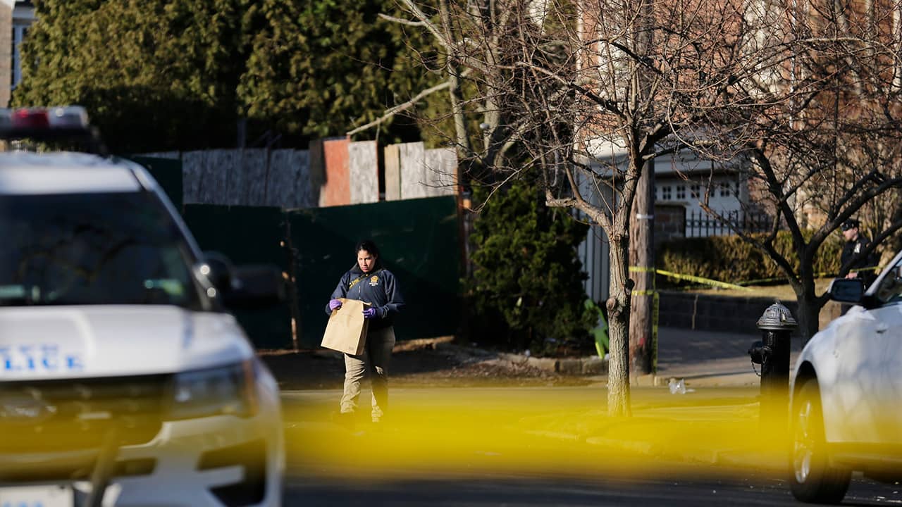 Photo of the scene where an alleged leader of the Gambino crime family was shot and killed