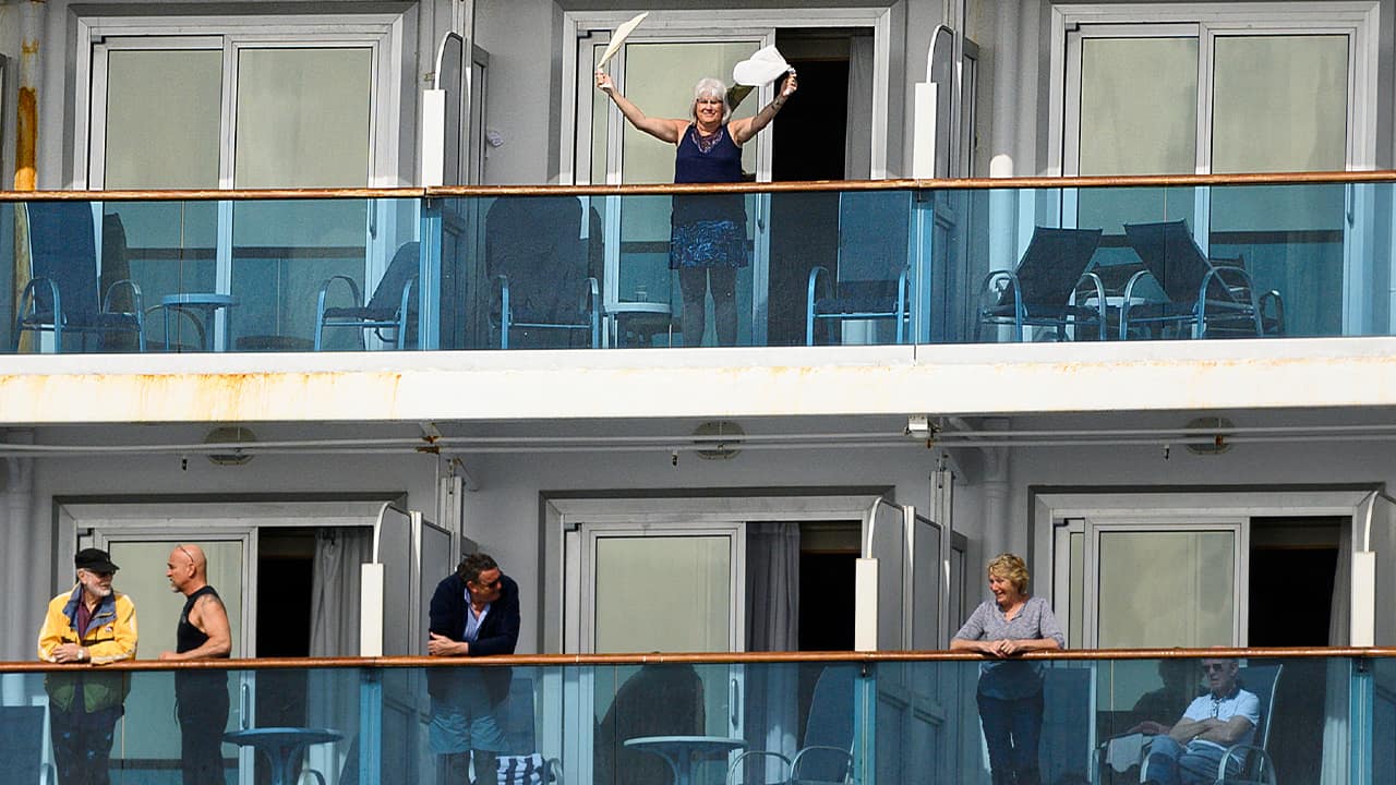 Photo of passengers aboard the Grand Princess off the coast of San Francisco