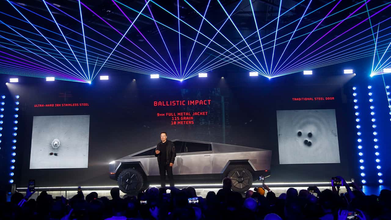 Photo of Elon Musk introducing the Tesla Cybertruck 
