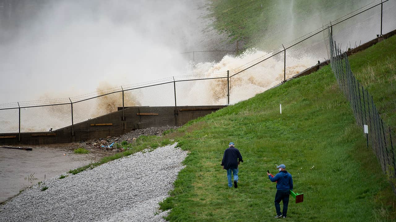 Photo of the view of a dam in Edenville, Mich.