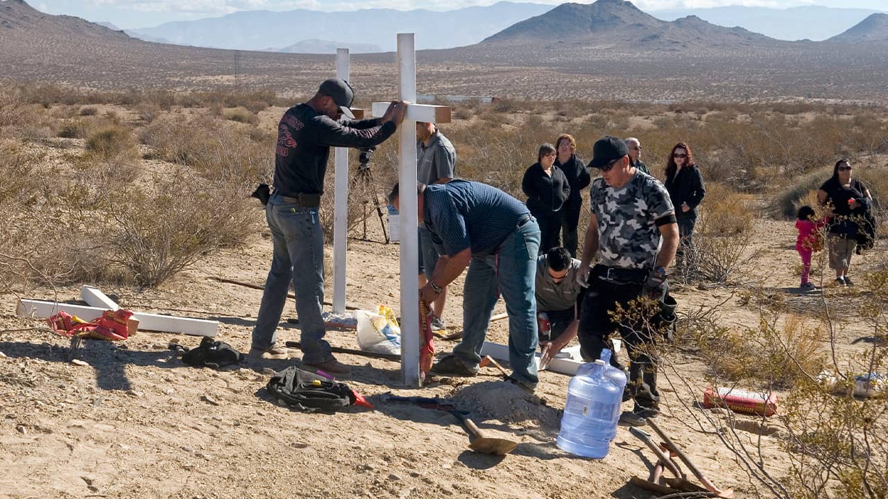 Photo of crosses near the graves where the McStay family was found in Victorville, Ca.