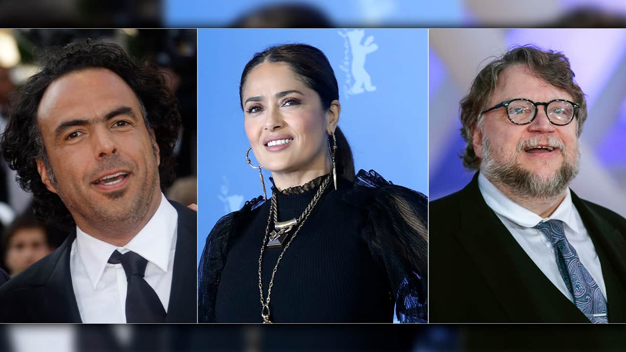 Photo of Director Alejandro González Iñárritu, actress Salma Hayek and Director Guillermo Del Toro.