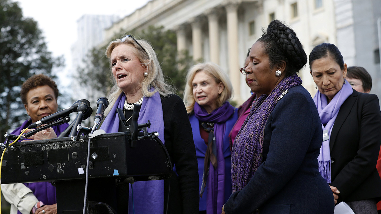 Photo of Rep. Debbie Dingell, D-Mich., Rep. Barbara Lee, D-Calif., and Sheila Jackson Lee, D-Texas