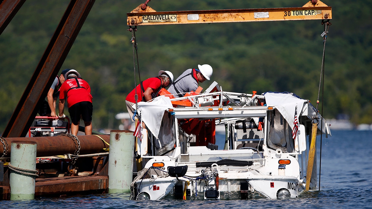Photo of the investigation surrounding the sinking of the duck boat in Branson, Mo.
