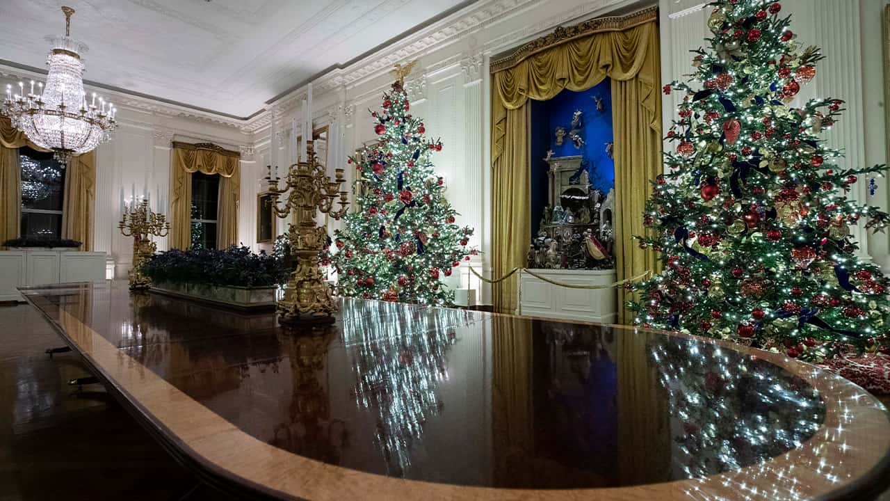 Photo of the East Room is decorated during the 2019 Christmas preview at the White House,