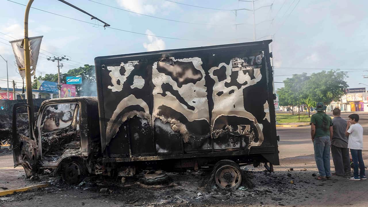 Photo of a burnt out truck in Mexico