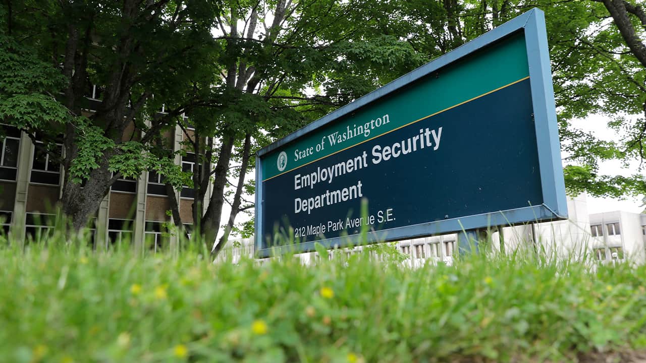 Photo of a sign at the headquarters for Washington state's Employment Security Department