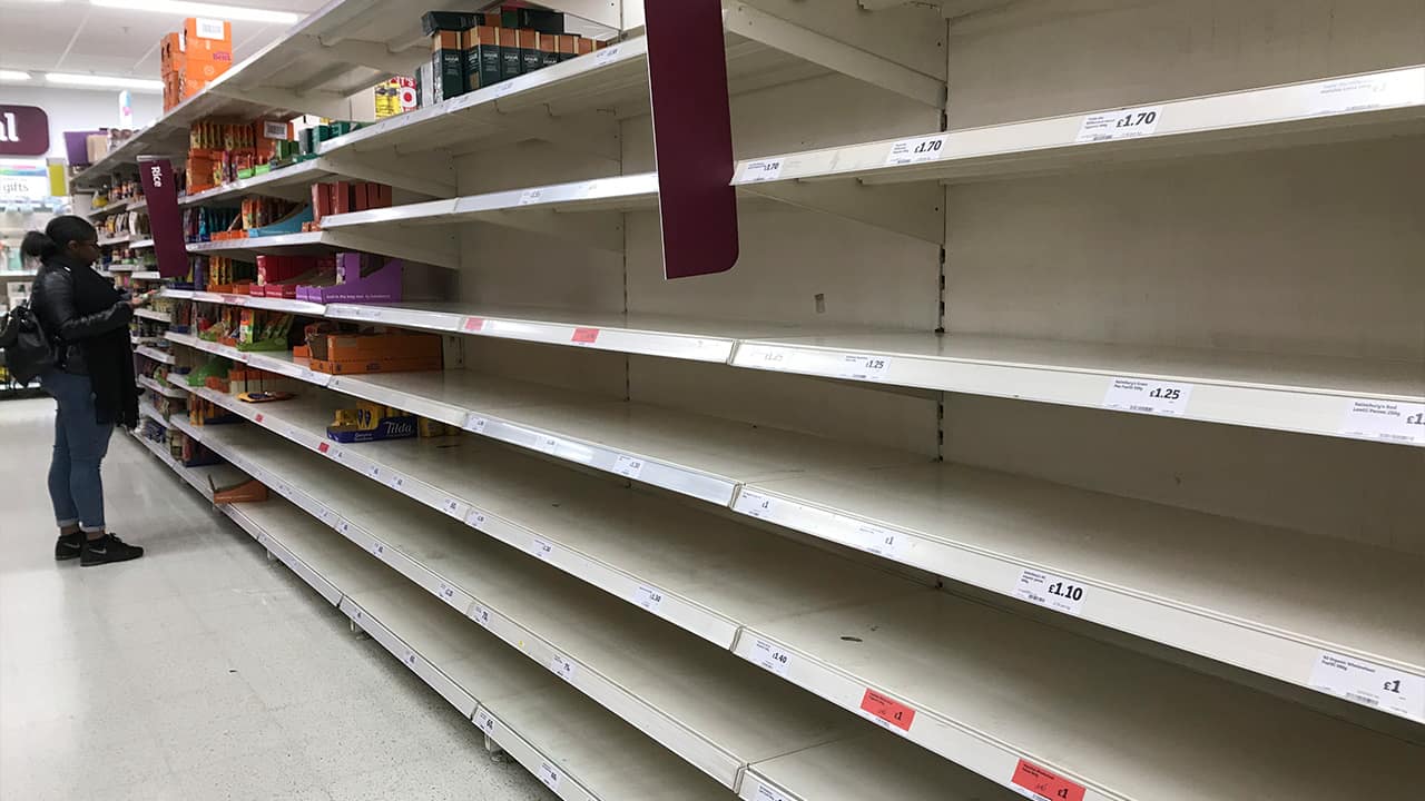 Photo of empty store shelves in London 