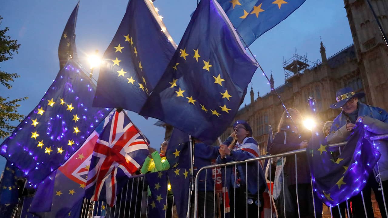 Photo of Pro EU protestors waving flags 