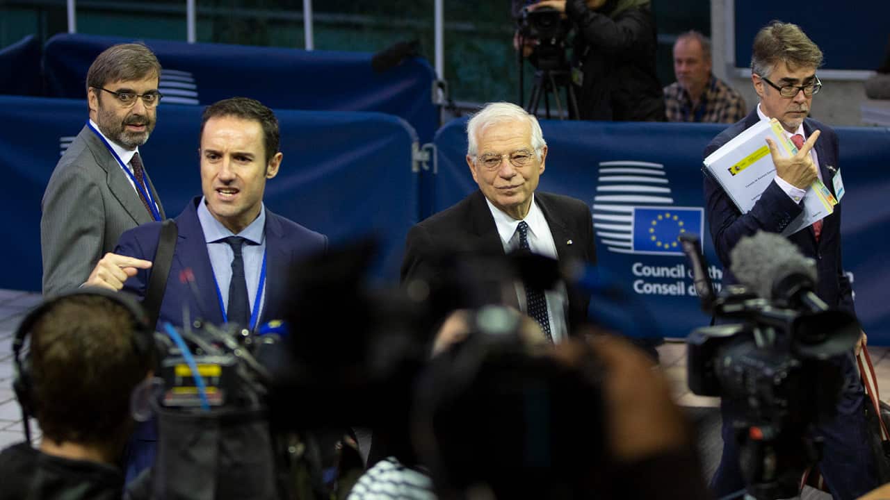 Photo of incoming European Union foreign policy chief Josep Borrell speaking with media