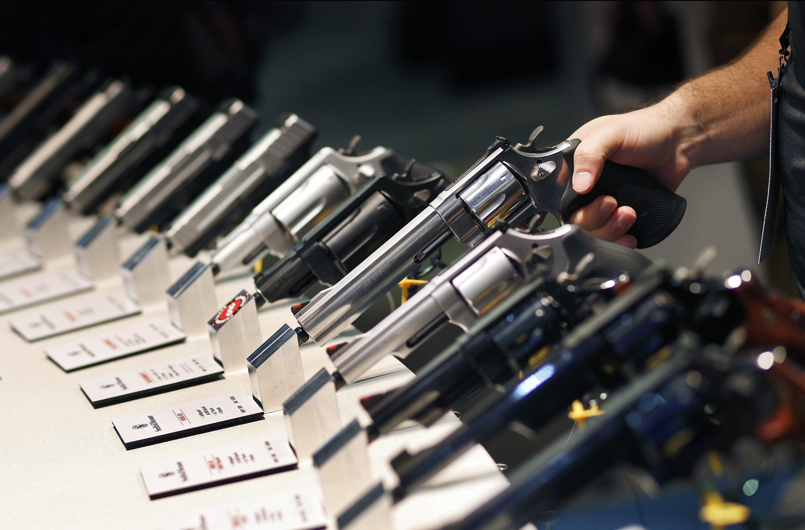 Photo of handguns at a Las Vegas trade show