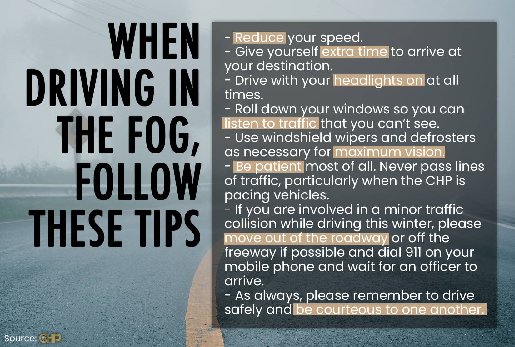 chart of tip for driving in fog
