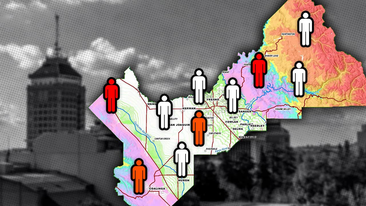 concept of COVID-19 contact tracing embedded over a Fresno County map