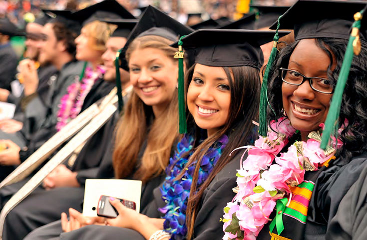 Fresno State graduates at commencement ceremony.