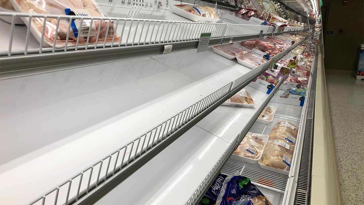Photo of an empty meat shelf at an Atlanta supermarket