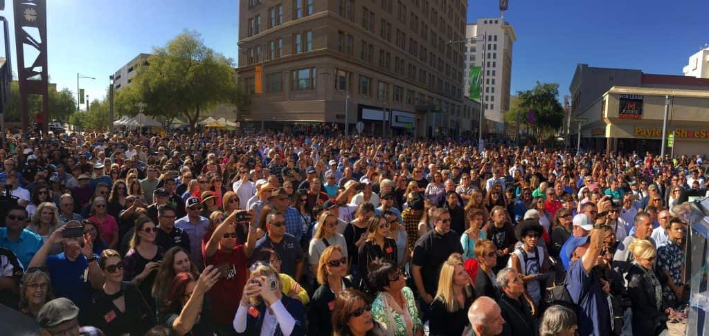 Photo of the re-opening of Fulton Street in 2017l
