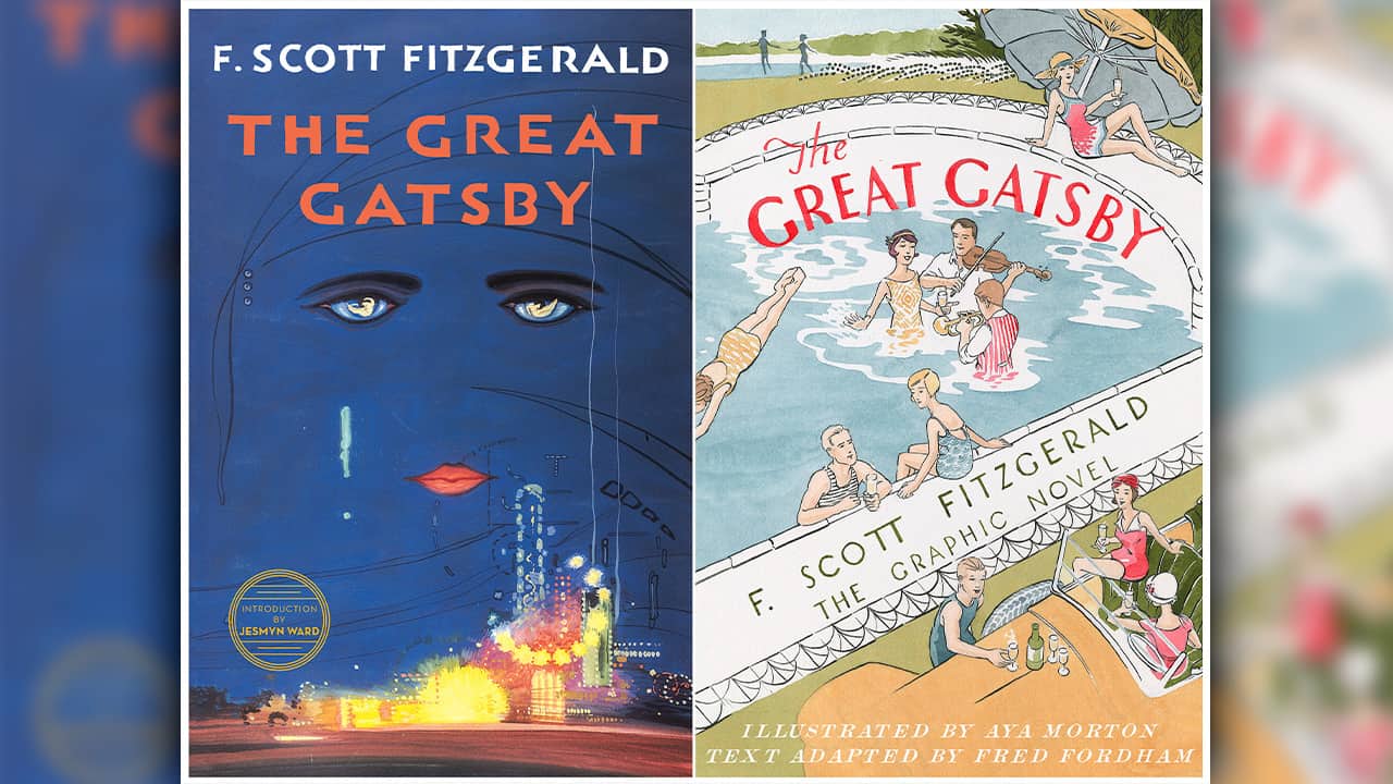 Photo of book covers for F. Scott Fitzgerald's "The Great Gatsby"