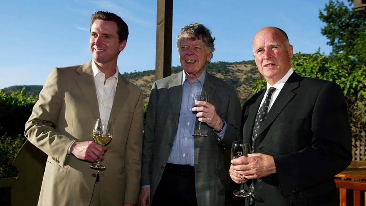 Photo of San Francisco Mayor Gavin Newsom, from left, Gordon Getty and Oakland Mayor Jerry Brown