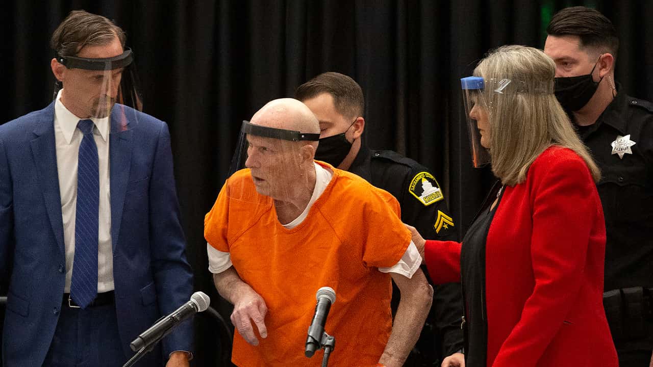 Photo of Joseph James DeAngelo, center, charged with being the Golden State Killer