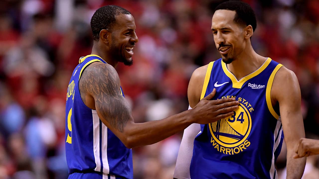 Photo of Andre Iguodala and Shaun Livingston of the Golden State Warriors