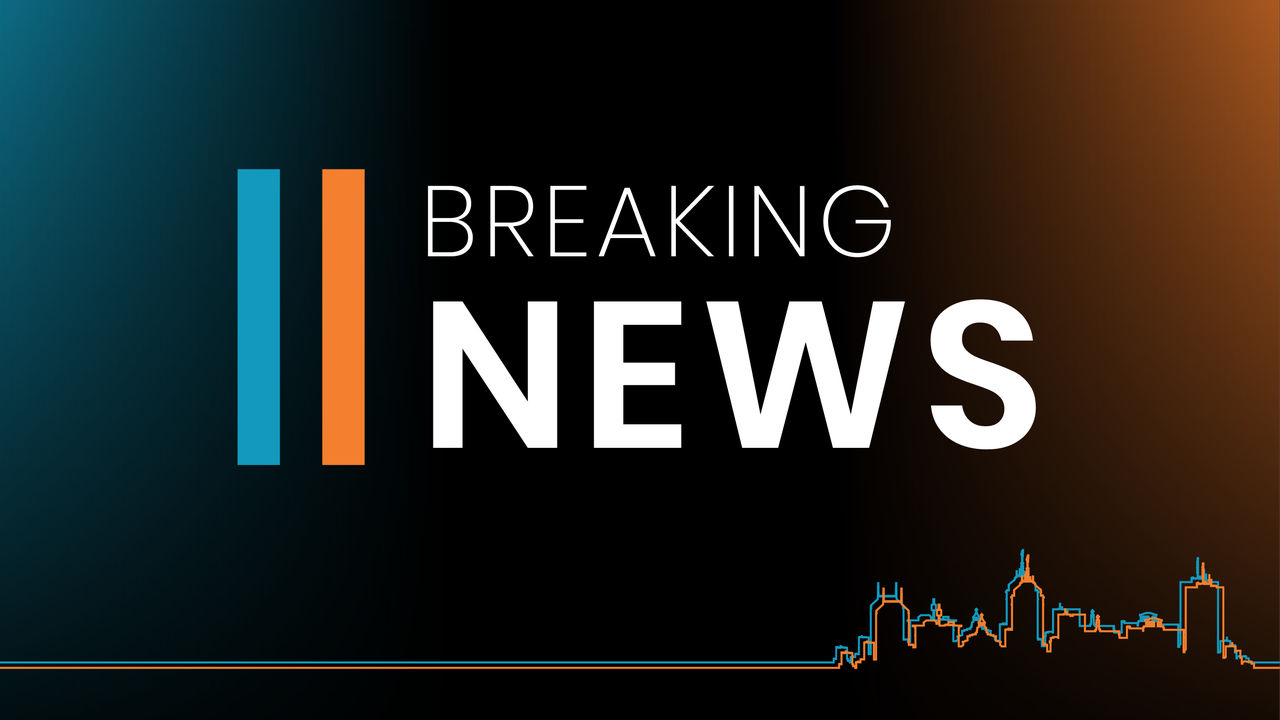 Breaking News image in GV Wire's orange and blue colors against a black background