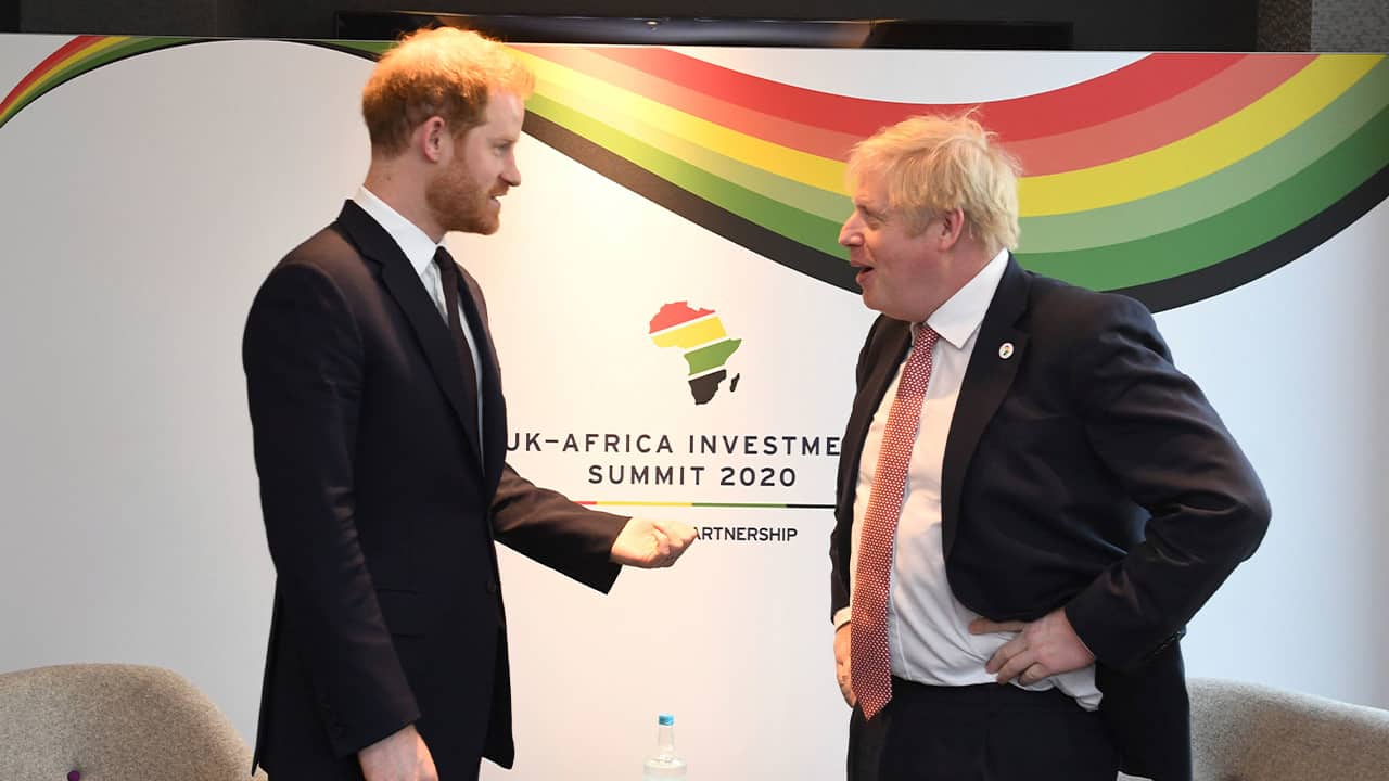 Photo of Britain's Prince Harry and Prime Minister Boris Johnson