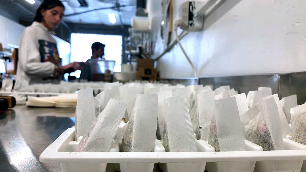 Photo of teabags filled with hemp 