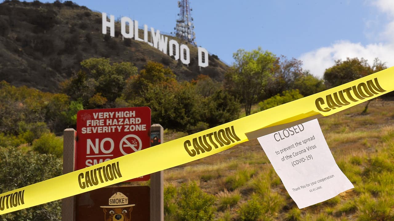 Photo of a closed sign at the Hollywood sign