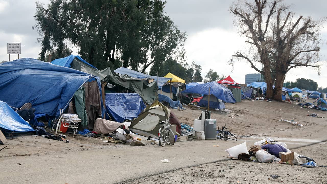 Photo of a homeless camp along the LA River