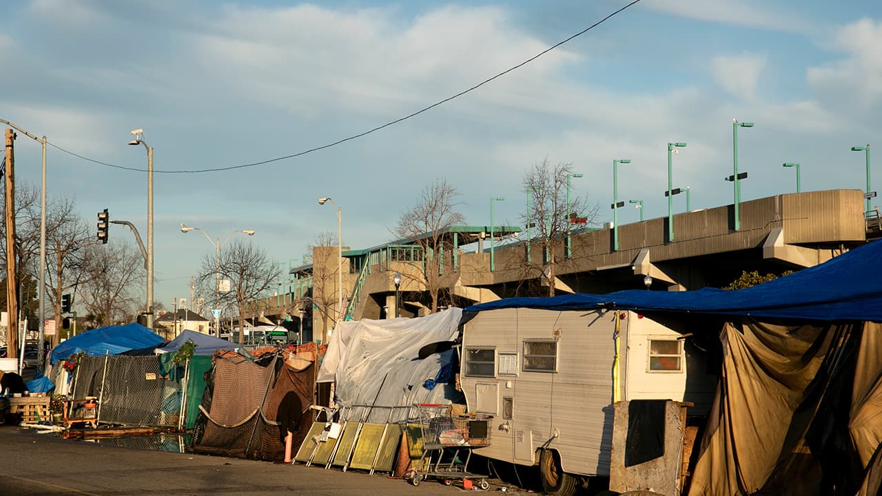 Photo of a homeless camp in Oakland