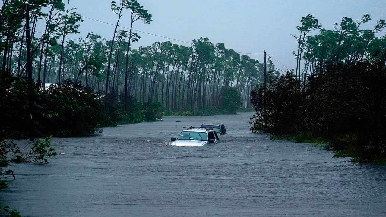 Photo of cars underway because of Hurricane Dorian's pounding rains